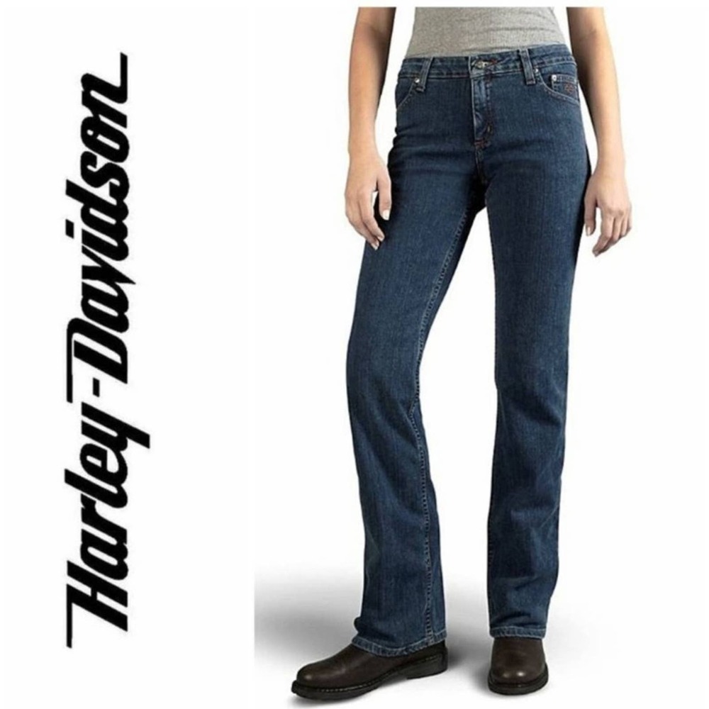 HARLEY DAVIDSON WOMEN’S BOOTCUT JEANS SIZE 10 FIVE POCKETS BLUE ZIPPER CLOSURE